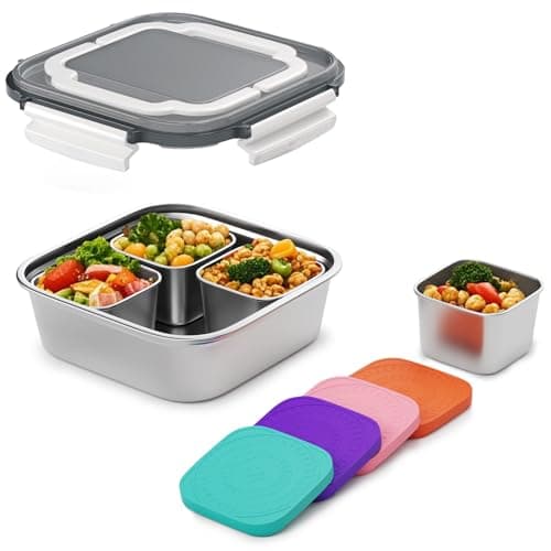 ENCYS Snackle Box Container Stainless Steel Conntainers with Lids 5 Pack,Large Stainless Steel Container(1.5qt) and Set of 4 Snack Containers,Convenient to Carry,Suitable for Picnics and Travel - Image 1