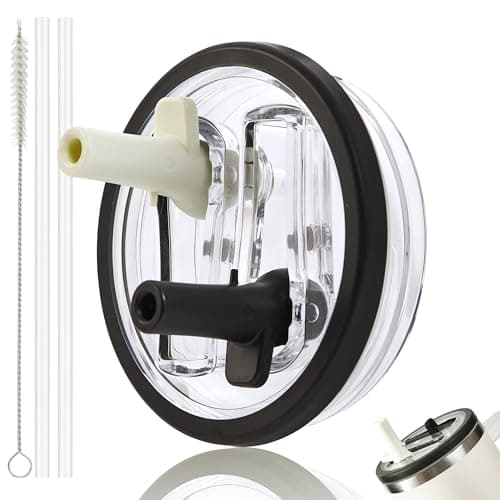 Replacement Straw Lid for Stanley 40 oz Tumbler with Double Straw, Leak-Proof Clear Flip Top Compatible with Stanley Quencher H2.0, White with Black - Image 1
