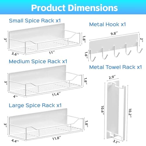 FancyMule Magnetic Spice Rack for Refrigerator, 5 Pack Magnetic Fridge Organizer Shelves, Strong Magnetic Hold, No Drilling, Space Saving Storage Rack for Kitchen & Washing Machine Organizer (White) - Thumbnail 2