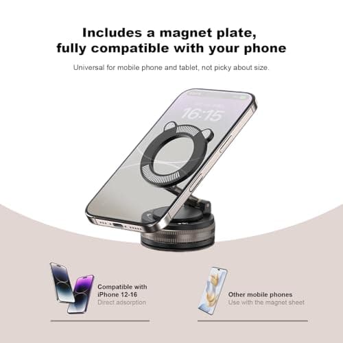 Nanogel foldable vacuum magnetic phone holder, washable strong suction cup holder, suitable for all smartphones, can be used on smooth surfaces such as kitchens, cars, and mirrors; magnetic force ≥14N - Thumbnail 3