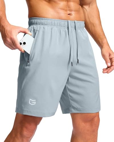 G Gradual Men's Athletic Running Shorts with Zipper Pockets Quick Dry 7"/ 5"/ 9" Workout Gym Shorts for Basketball Hiking(Light Grey,7M) - Image 1