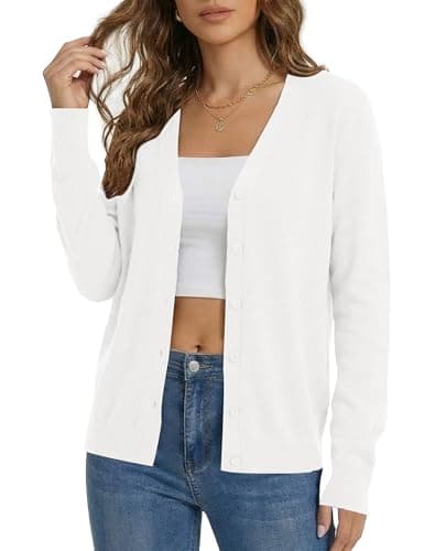 LaGracia Sweater Cardigans for Women Long Sleeve Vneck Open Front Cashmere Lightweight Sweater Trendy Outfits White M - Image 1
