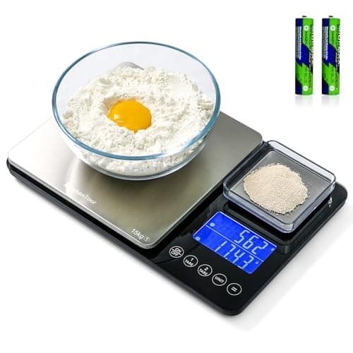 KitchenTour Dual Platform Digital Kitchen Scale with Total Weight Function - 500g/0.1g & 15kg/1g - Accurate for Cooking and Baking Black - Image 1