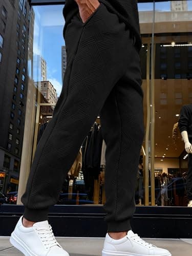 TRFIC Mens Textured Casual Joggers Tapered Cargo Pants with Drawstring Elastic Waist and Pockets for Daily wear Black - Thumbnail 3