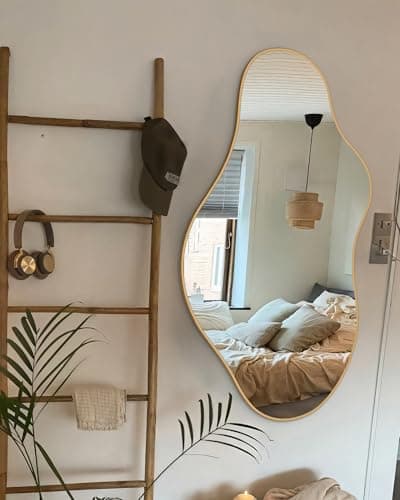 potijo Irregular Wall Mirror 20"x36" Asymmetrical Mirror Gold Abstract Wall Mirror Decoration for Bathroom, Bedroom, Living Room, Cloakroom, Entryway - Thumbnail 2