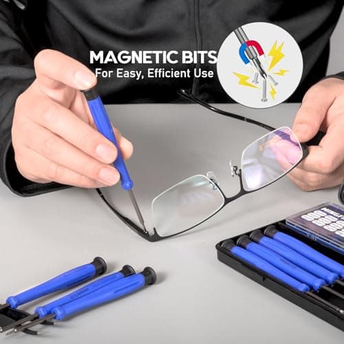Eye Glasses Repairing Kit, MINGFIX Magnetic Eyeglass Repair Tool Set with Multiple Size Screws,8 Precision Screwdrivers,Nose Pads,Ear Grips and Tweezer with Travel Case for Glasses,Sunglasses - Thumbnail 3