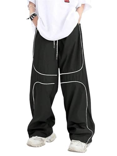 ZAFUL Mens Baggy Pants Y2K Contrast Piping Drawstring Sweatpants Fashion Unisex Oversized Cargo Pants for Men with Pockets Black S - Image 1