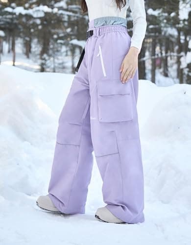 HIGH EXPERIENCE Snowboard Pants for Women Men Baggy Ski Pants Loose Warm Insulation Waterproof Windproof (Light Purple, X-Small) - Thumbnail 3