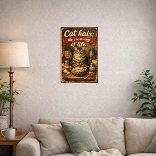 Cat Hair The Seasoning of Life Vintage Tin Sign Funny Cat Kitchen Wall Decor Retro Metal Plaque Rustic Farmhouse Cat Lover Gift 8x12 Inch Pre Drilled - Thumbnail 3