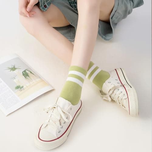 SISOSOCK Quarter Crew Cotton Socks for Women Striped Athletic Casual Breathable Socks 10 Pairs with Gifts Box - Thumbnail 2
