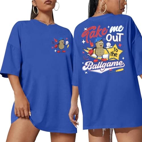 MYHALF Baseball Shirts Women Baseball Mom Shirt Oversized Ballgame Graphic Tshirt Sport Clothes Blue - Image 1