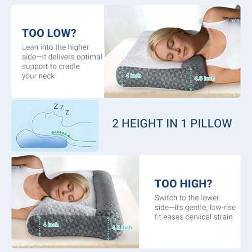 Cervical Neck Pillow for Sleeping - Ergonomic Side Sleeper Pillows for Pain Relief, Contour Cervical Pillow for Neck Support, Orthopedic Memory Foam Pillows for Side Back Stomach Sleepers (26″x15″) - Thumbnail 5