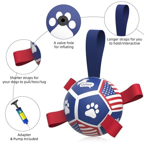 QDAN Small Dog Toys, Puppy Balls, Flag Soccer Ball with Straps, Durable Dog Balls for Small Dogs (5 Inch) - Thumbnail 6