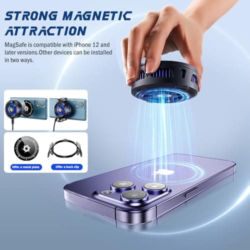 Magnetic Cell Phone Cooler for Gaming Comvin, Mobile Phone Cooling Fan with Dual Mode/Temperature Display,Portable Radiator for iPhone MagSafe Series/Android/iPad/Tablet,Semiconductor Heatsink Cooling - Thumbnail 3