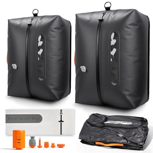 Seaflash Vacuum Travel Bags with Pump, 2 Pack 34L Space Saver Vacuum Compression Bags for Travel Luggage Suitcase Backpack, Waterproof & Reusable Vacuum Packing Cubes for Clothing (2PCS + Pump) - Image 1