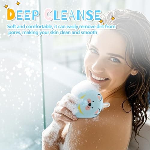 JieLiLeHome Baby and Kids Bath Loofah Sponge, Soft and Absorbent Toddler Exfoliating Body Scrubber Shower Loofa Sponge,Cute Pattern Design for Kids Baby Women Boys and Girl, 3 Pack (Bear/Dog/Cat) - Thumbnail 6