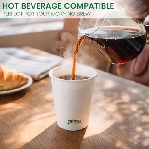Biotakeware 8 oz Disposable Paper Cups, 300 Pack Bulk White Paper Coffee Cups for Hot & Cold Beverages, Sturdy with Leak-Resistant Lining, Ideal for Office, Party, Home and Travel - Thumbnail 3