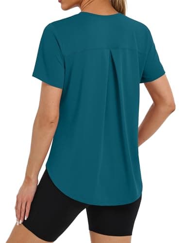 BKRIVE Workout Tops for Women Short Sleeve Sun Protection UPF 50+ Quick Dry Hiking Athletic Shirts Peacockblue L - Image 1