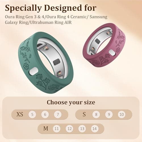 YWXTW Floral Cover for Oura Ring 4/3/ 4 Ceramic/Samsung/Ultrahuman, Support Charging Silicone Ring Protector for Women/Girls/Men, Dressy Accessories, 12 Pack (Minimalism, S) - Thumbnail 3