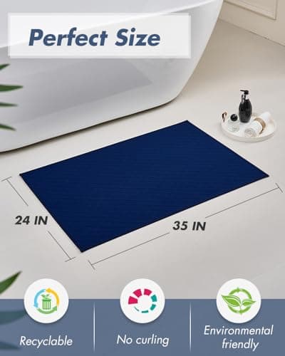 AMOAMI Ultra Thin Bathroom Rugs, Rubber Backed Bath Mats for Bathroom Non Slip, Absorbent Bathroom Mat for Floor, Shower, Sink (24"x35", Blue) - Thumbnail 2