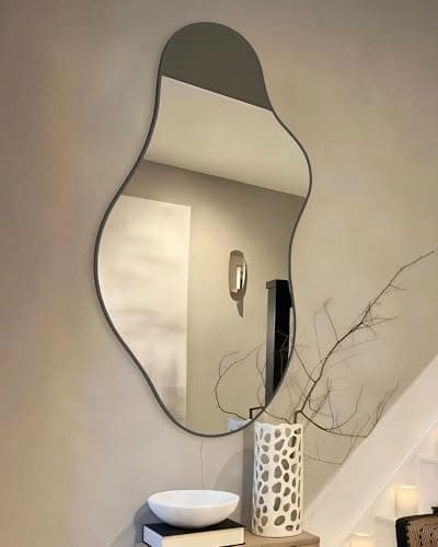 potijo Irregular Wall Mirror 20×36 Inch Wall Mirrors Decorative Black Modern Asymmetrical Abstract Mirror for Bathroom Bedroom Living Room Entryway Hallway - Image 1