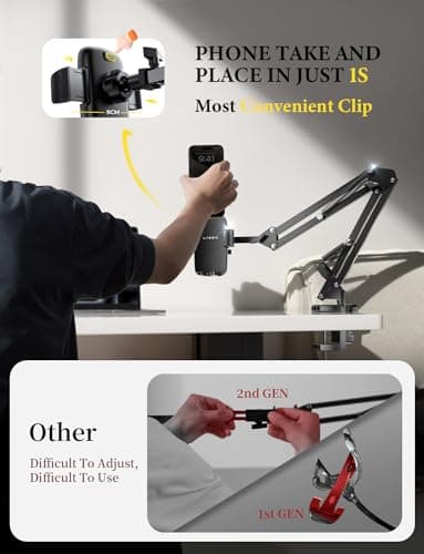LISEN Gooseneck Phone Holder for Bed Desk [3rd Upgrade] Cell Phone Stand for Desk Bed Gaming Accessories,Gifts for Men Mom Senior Tech Mount for Recording Filming Laying Down Flexible Magic Arm Clamp - Thumbnail 3