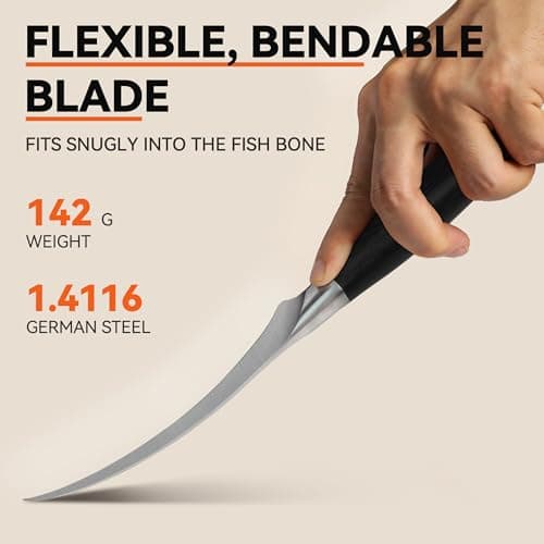 TUO Fillet Knife, 7 Inch Professional Fish Boning Knife for Trimming Meat & Poultry, Flexible Blade, High Carbon German Steel, Riveted Handle - Falcon Series - Thumbnail 5