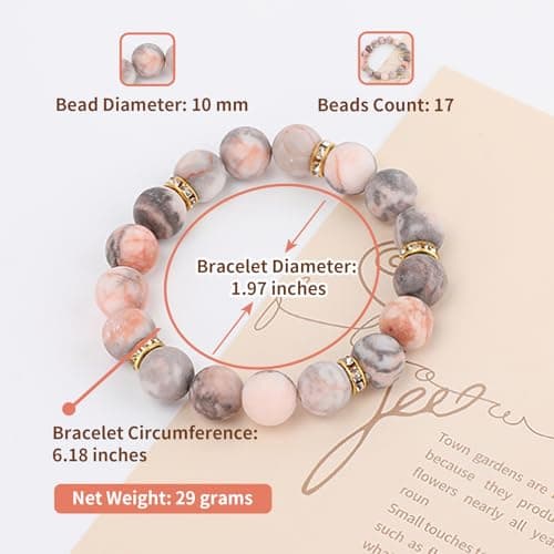 PNNY AMDA Healing Bracelets for Women: Beaded Stretch Bracelets 10MM Natural Stone Healing Calming - Anxiety and Stress Relief Gifts for Women (Pink Zebra) SL-BIRTH-JIN - Thumbnail 2