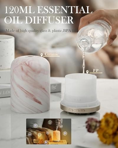 Onaboviva Essential Oil Diffuser - 2.4MHz Ultrasonic Ceramic Diffuser for Home, 120ml, Pulse&Continuous Mist, Bright/Dim/Breathing Lighting, Waterless Auto-Off, Aromatherapy Diffuser with USB Cable - Thumbnail 6