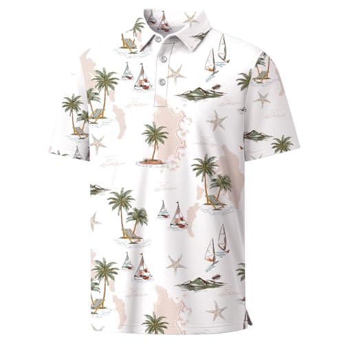 Rioofinx Kids Hawaiian Shirt Boys Short Sleeve Golf Clothes Dry Fit Performance Moisture Wicking Casual Print Polo Shirt for Beach YSHD06 11-12T - Image 1