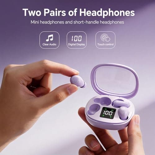 Xmenha Mini Invisible Small Earbuds Set Sleep Ear Buds Purple Wireless Bluetooth for Small Ears Canals Side Sleepers Tiny Micro Low Profile Smallest Hidden Discreet Earbuds 2 Pack Headphones for Work - Thumbnail 2