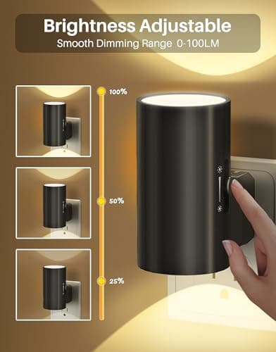 Night Lights Plug into Wall, LED Plug in Night Light, Dusk to Dawn Light Sensor, 0-100LM Adjustable Brightness Wall Light, Soft White 3000K, Dimmable Night Lights for Hallway Bedroom Stairway, 2 Pack - Thumbnail 3