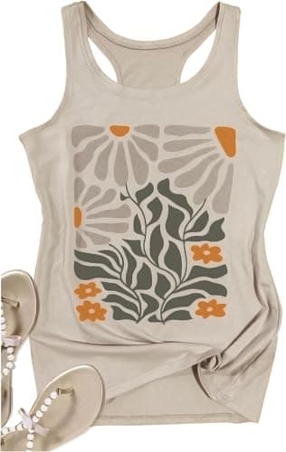 Womens Boho Floral Tank Tops Vintage Mandala Graphic Tank Summer Short Sleeve Tank Cute Racerback Tank Tops(OApricot22,S) - Image 1
