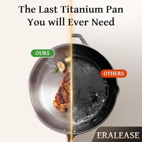 ERALEASE Titanium Pan - 12 Inch Non Stick Titanium Skillet for Cooking | Durable Scratch-Resistant Cookware, Hammered Frying Pan with Lid | Safe for Oven, Induction & All Cooktops - Thumbnail 3