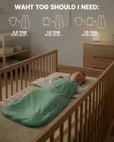 JiAmy Baby Sleep Sack 1.0 TOG, Cotton Wearable Blanket Baby Sleeping Bag with J-Shaped 2-Way Zipper for Infant Toddler, Green Fox, 12-18 Months - Thumbnail 5