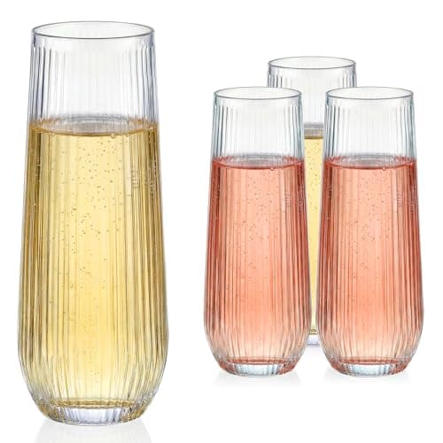 GuanQiao 12 Pack Stemless Plastic Champagne Flutes, 9oz Ribbed Disposable Champagne Glasses, Heavy Duty Shatterproof Mimosa Glasses for Wine Tasting, Wedding, Bridal Shower, Party Supplies, Birthday - Image 1