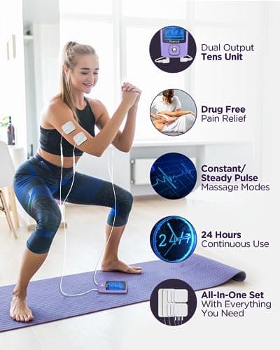 TENKER TENS Unit Muscle Stimulator, 24 Modes TENS EMS Machine for Shoulder, Sciatica, Back Pain Relief, Rechargeable Electronic Pulse Massager with 2"x2" and 2"x4" Electrode Pads - Thumbnail 3