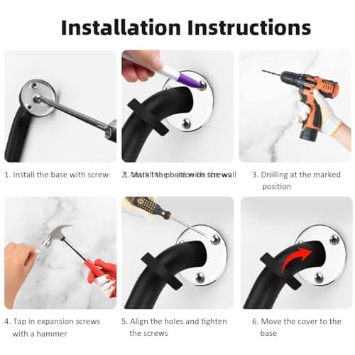 Wall Mounted Handrail Heavy Duty Industrial Stairs Grab Indoor Exterior Steps Deck Anti-Slip Metal Frame Pipe Hand Rail Outdoor Safety Bar Staircase Bars Handle for Elderly 32 Inch - Thumbnail 4