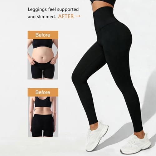 JSEMOY High Waist Compression Leggings with Waist Trainer, Black Athletic Workout Pants, Womens Yoga Tights Shapewear (US, Alpha, X-Large, Regular, Regular, Black) - Thumbnail 6