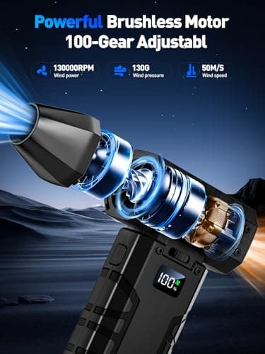Compressed Air Duster 130000RPM Electric Duster with LED Light, 100 Gear Adjustable Rechargeable Cordless Air Blower Cleaning Tool for Keyboard,Electronic Devices,Car (Black) - Thumbnail 2