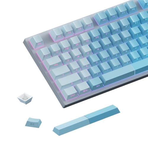 Gradient Blue Side-Print Shine-Through PBT Keycaps, 121 Keys Cherry Profile, Smooth Left-to-Right Gradient, Dual-Tone Spacebar with Light Strip, for MX Switches, for Keyboards with LED Facing South - Image 1