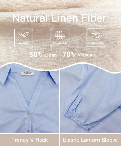AceNest Cotton Long Sleeve Shirt Spring Outfits Oversized Button Down Linen Shirts Light Blue L - Thumbnail 4
