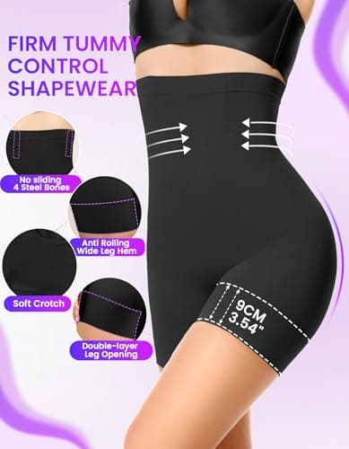 SIMIYA Shapewear Tummy Control Shorts for Women, 5-IN-1 Body Shaper High Waisted Girdle Boyshort Slip Short for Under Dresses Black - Thumbnail 3