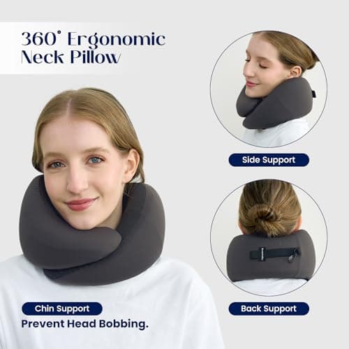 Dream Valley® Neck Travel Pillow, Memory Foam Travel Pillow for Airplane, Portable Roll-Up Neck Pillow with Cooling Inner Fabric, 360° Ergonomic Support, Asymmetrical Design, Travel Bag Included - Thumbnail 4
