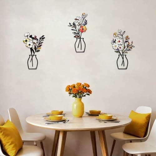 ArtCachet 3-Piece Metal Floral Wall Art - Bathroom Arts & Modern Farmhouse Decor,Home Wall Decors Sculptures for Living Room, Dining Room, Bedroom Wall Decorations & Housewarming Gift(Beige -3) - Thumbnail 2