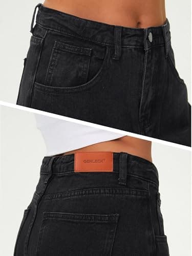 Genleck Womens Baggy Jeans Loose Petite Wide Leg High Rise Jean for Woman Boyfriend Y2K Pants Trendy (Black,12) - Thumbnail 5
