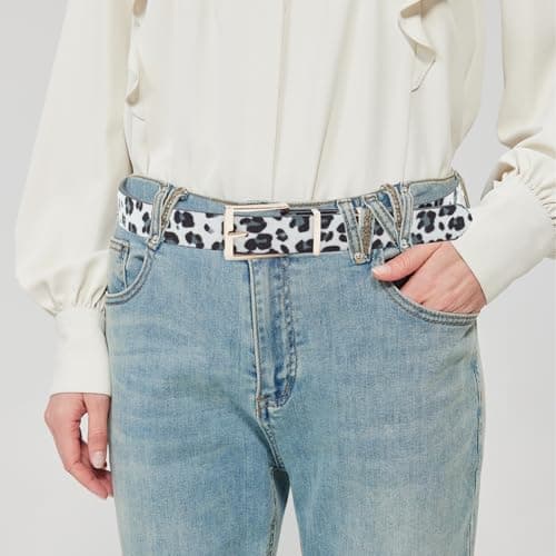 EONTISO Women's Leopard Belt, Cheetah Print Animal Pattern, Gold Buckle, Fashion Accessory for Jeans Dress, White S - Thumbnail 2