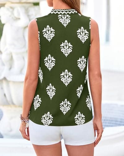 BTFBM Womens Tank Tops Floral Printed V Neck Sleeveless Spring 2026 Business Work Dressy Casual Shirts Chiffon Blouses(Army Green, XX-Large) - Thumbnail 3