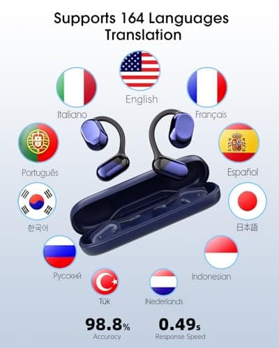 AI Translator Earbuds Wireless Bluetooth - 164 Languages Translation with No Subscription Required, Audio and Video Calls Real Time Interpreter Translating Headphones for Business, Travel, Learning - Thumbnail 2