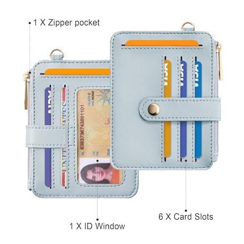 Airkit Wristlet Wallets for Women, Keychain RFID Blocking Credit Card Holder, Small Girly Wallet with Bracelet, Silicone Beaded Tassel Key Ring Card Holder, Light blue - Thumbnail 2